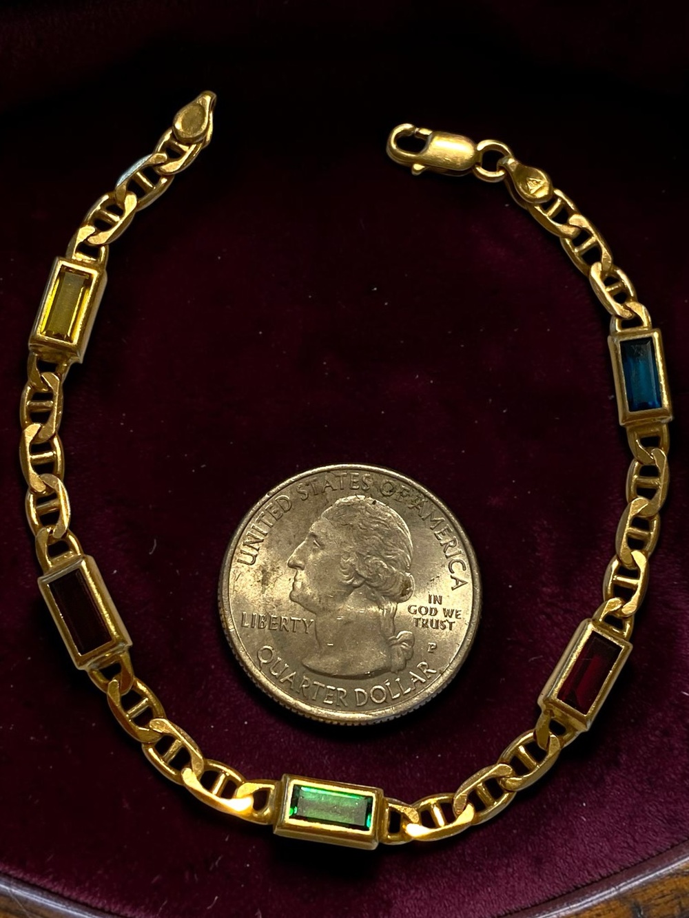 Estate 14K Italian Yellow Gold Multi-Color Gemstone Mariner Link 7.25” Bracelet! - Picture 16 of 16